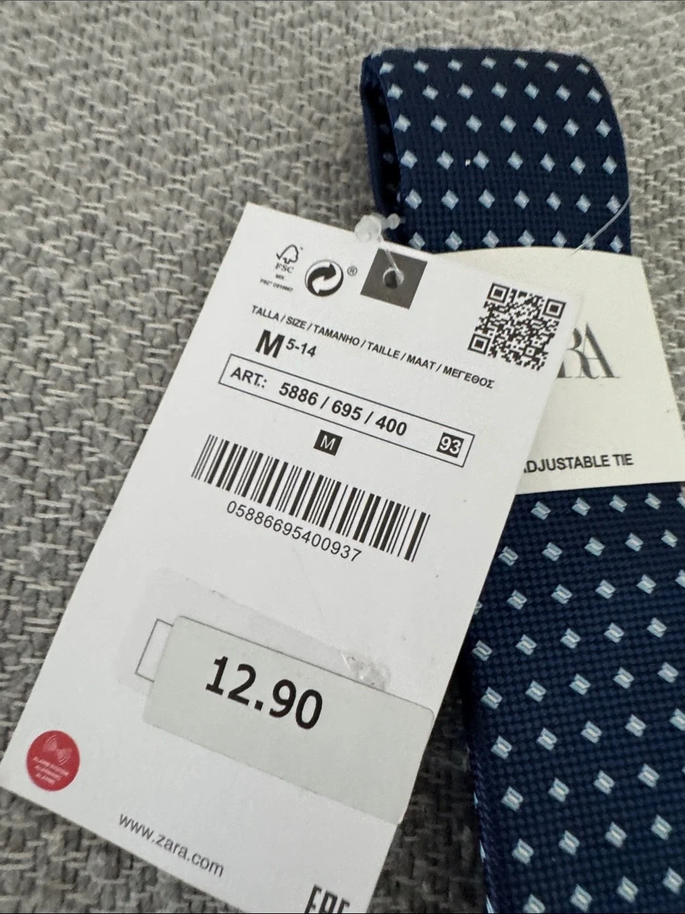 ZARA Navy Blue Tie with Light Blue Diamond Pattern